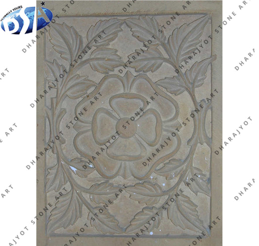 Rectangle White Marble Flower Design Wall Hanging