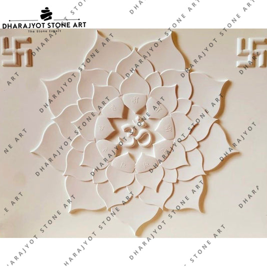 Hand Carved Lotus Flower & Om Symbol Stone Wall Hanging