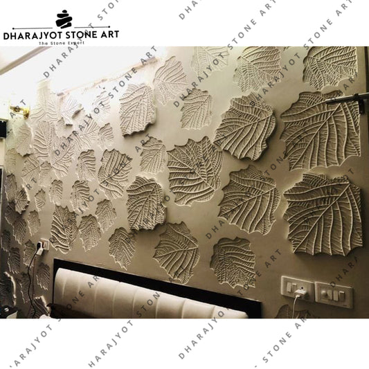 Natural Leaf Pattern Carved Stone Mural