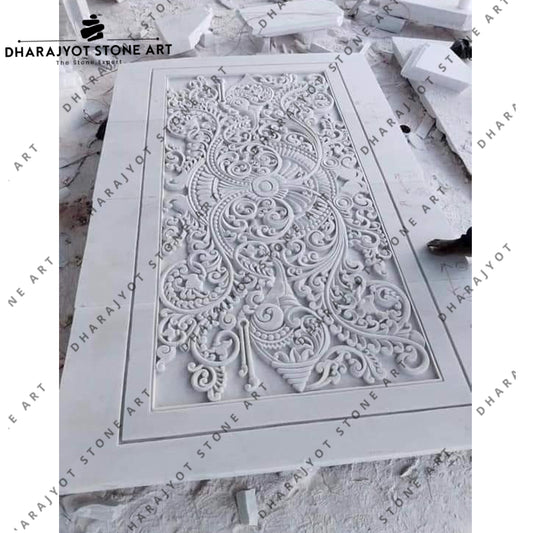 Hand-Carved White Marble Floral Wall Panel