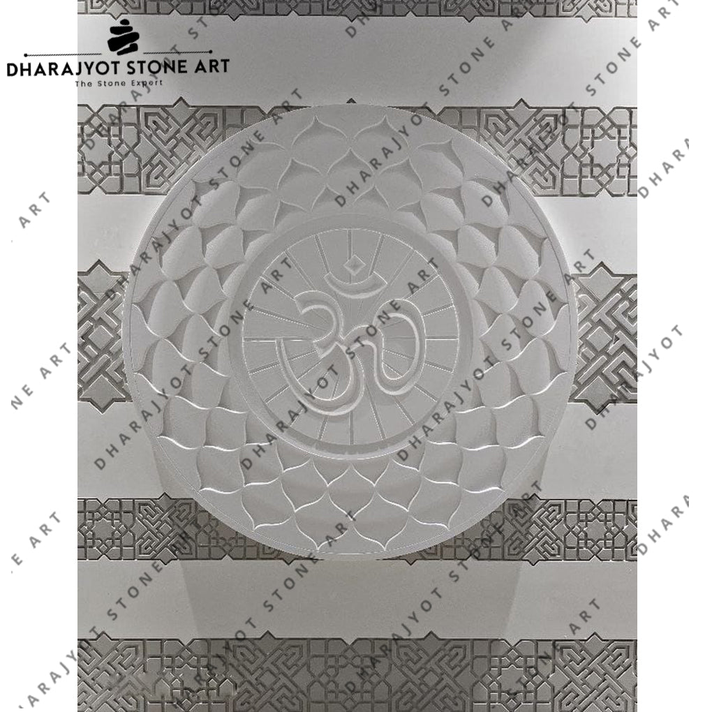 Elegant Divine Om Carved White Stone Wall Mural