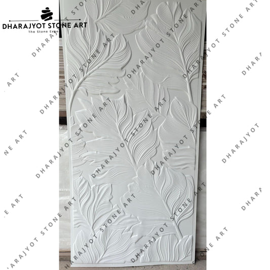 Elegant Hand-Carved 3D Leaf Pattern Stone Wall Mural