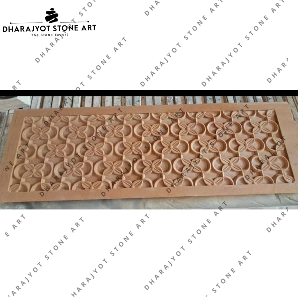 Hand-Carved Geometric Sandstone Wall Panel