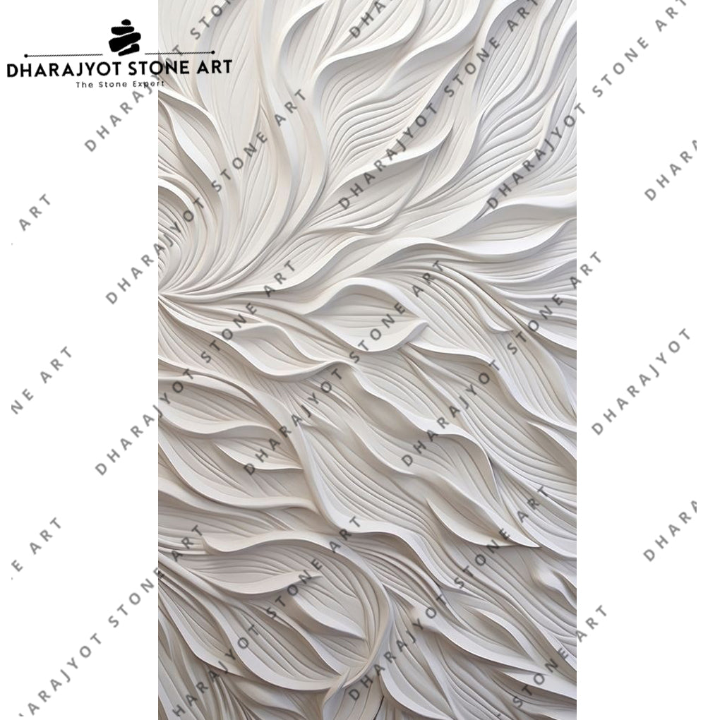 Hand-Carved Abstract Wave Pattern Stone Wall Mural