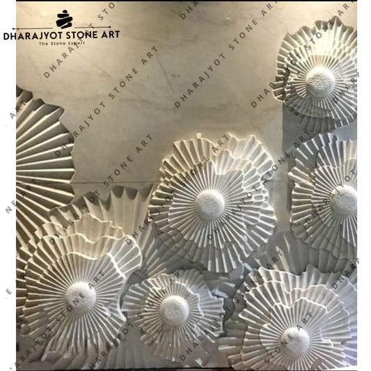 Elegant 3D Hand-Carved Abstract Floral Stone Wall Mural