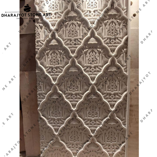 Elegant Mughal-Style White Decorative Sandstone Wall Mural