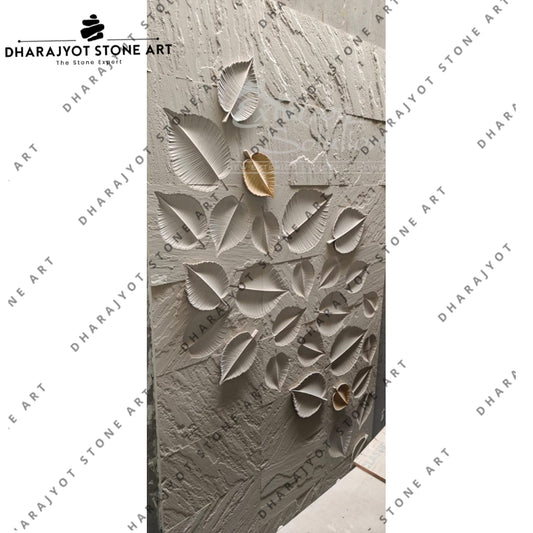 3D Hand-Carved Stone Leaf Wall Mural