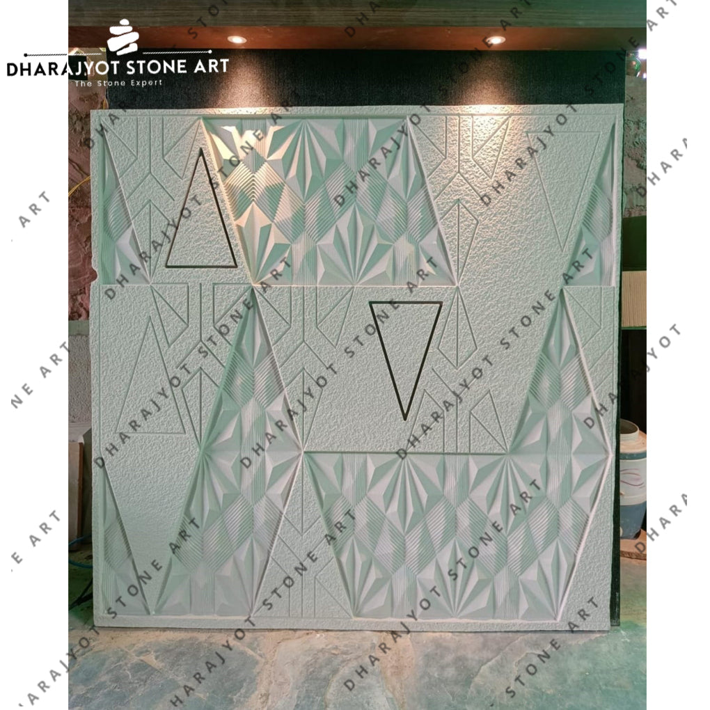 Modern Triangle Geometry and Carved Diamond Stone Wall Mural