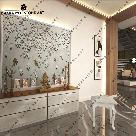 3D blossoms Handcrafted Floral Stone Wall Mural