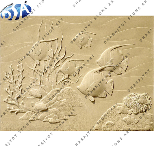 Custom Hand Carved Natural Sandstone Fish Wall Hanging