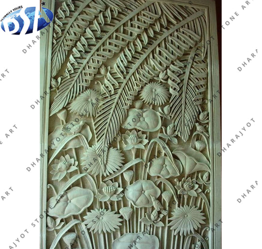 Luxury Sculpture Stone Carving Beige Marble Wall hanging