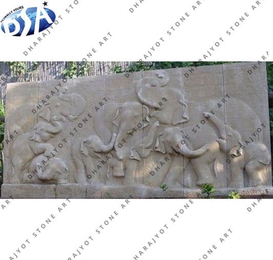 Luxury Garden Wall Feature Elephant Stone Relief Wall Hanging