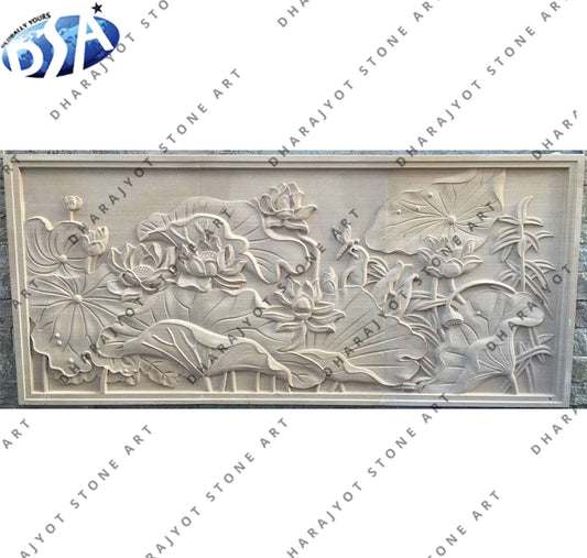 White Sandstone Wall Decoration Flower Carving Wall Hanging