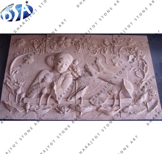 Elegant Nature Stone Carving Lady Wall Hanging