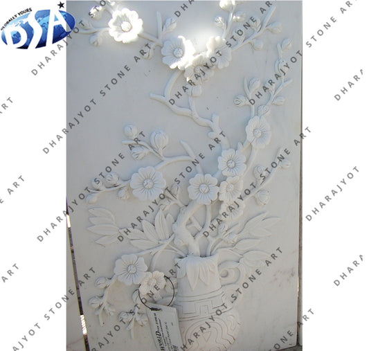 Polished Art Natural Stone Flower Carved Marble Wall Hanging