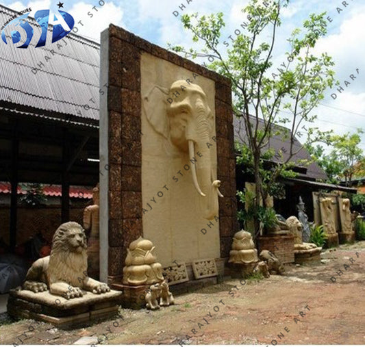 Traditional Outdoor Majestic Elephant Head Stone Wall Hanging