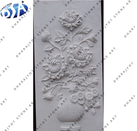 Antique Style Marble Flower Carving Wall Hanging
