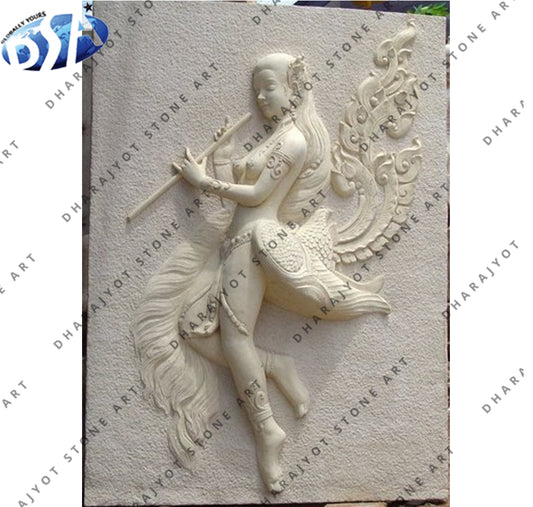 Hand Carved Natural Stone Wall Decor Marble Figure Relief Wall Hanging