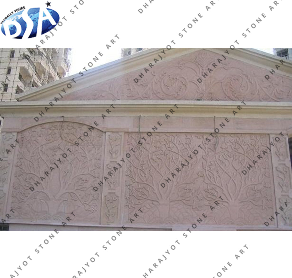 Decoration Natural Stone Hand Carved Tree of Life Design Wall Panel