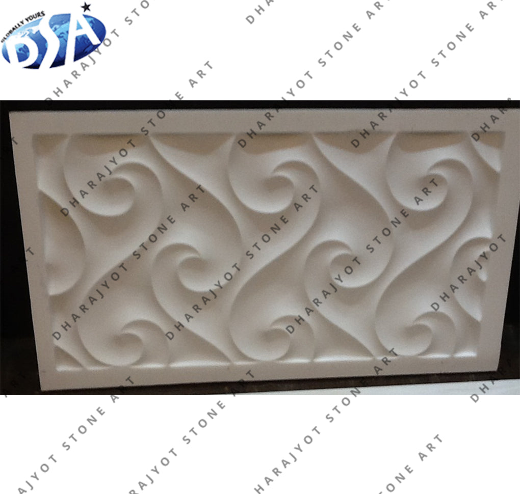 Decorative 3D Design Natural Stone Hand Carved Swirl Motif Wall Panel