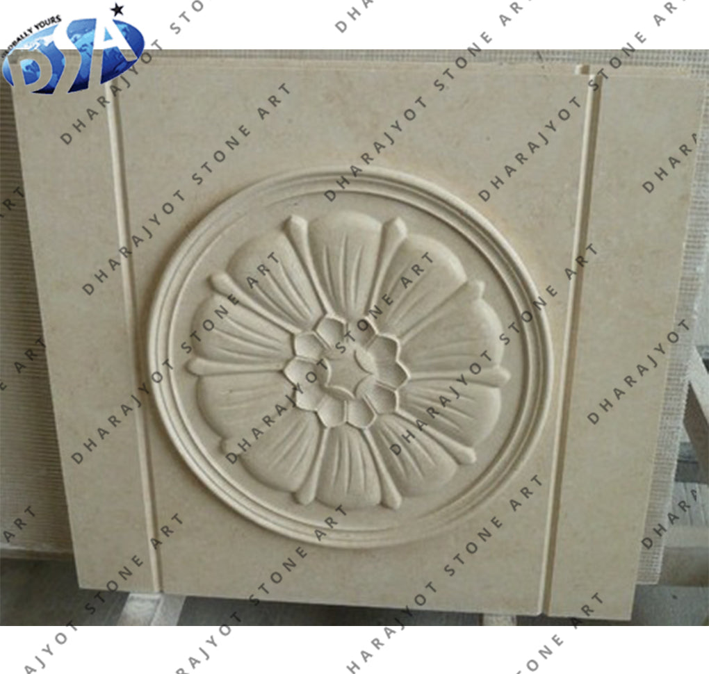 Natural Stone Hand Carved Floral Honeycomb Design Wall Panel