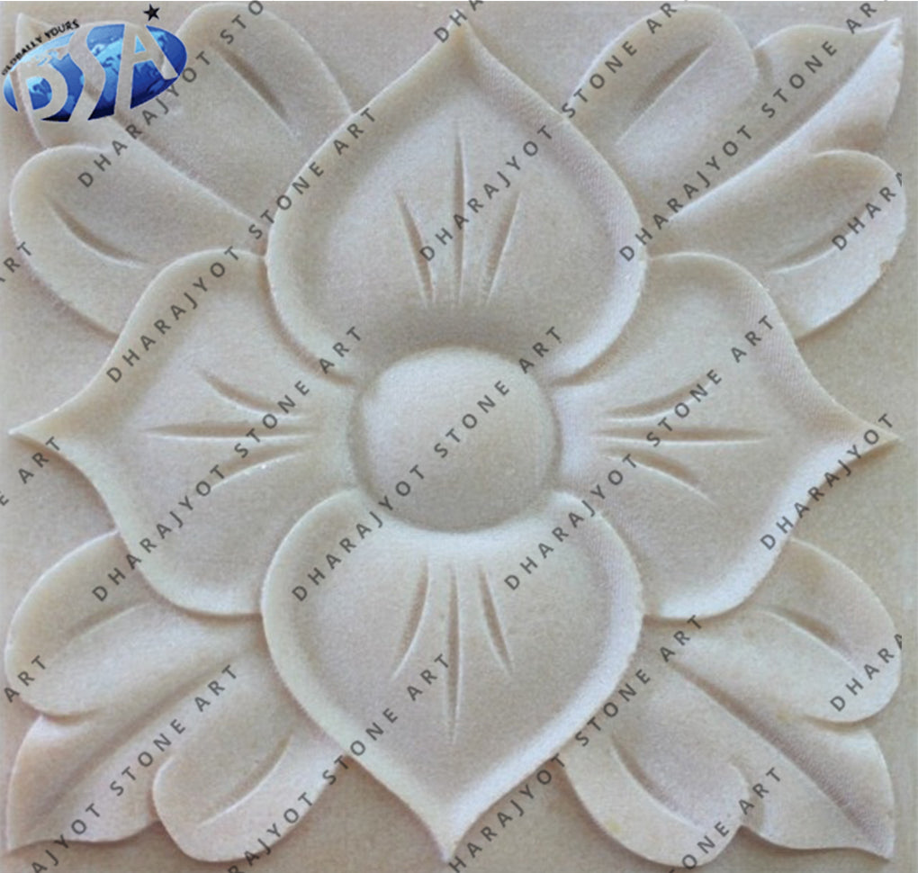 Elegant Sandstone Sculpture Natural Stone Hand Carved Floral 3D Decorative Wall Panel