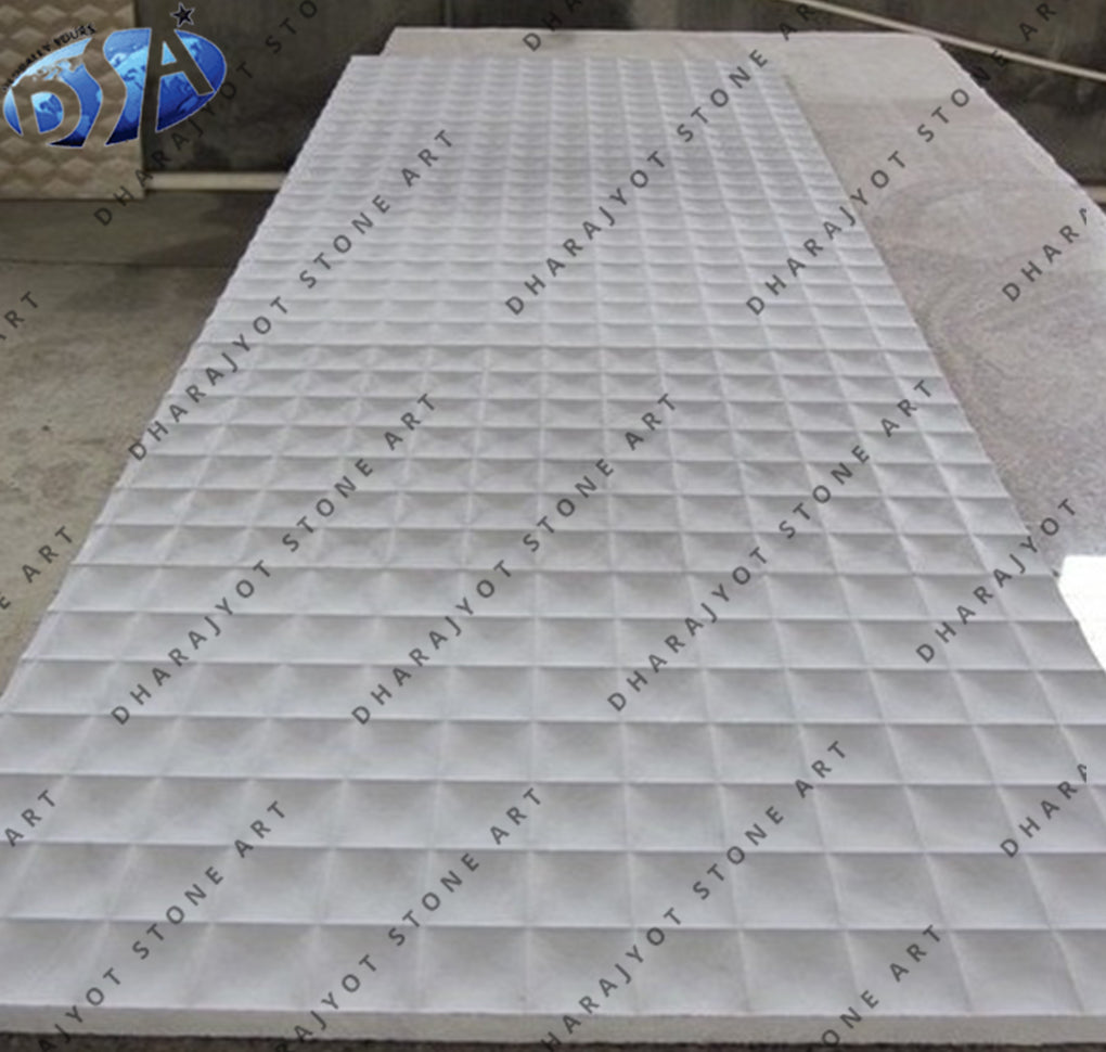 Modern Textured Sandstone Surface Natural White Stone Hand Carved Wall Panel