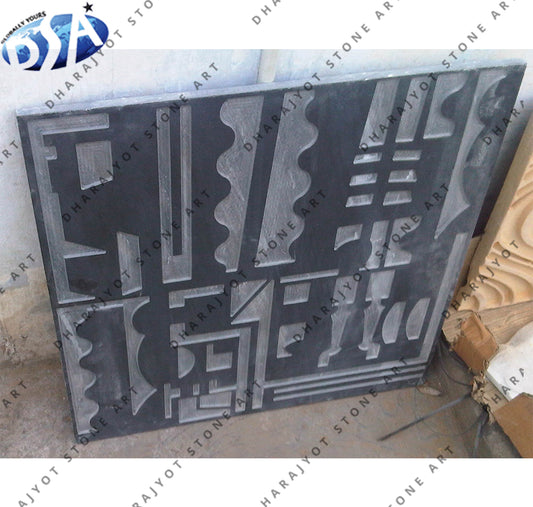 Hand-Carved Black Stone Wall Panel