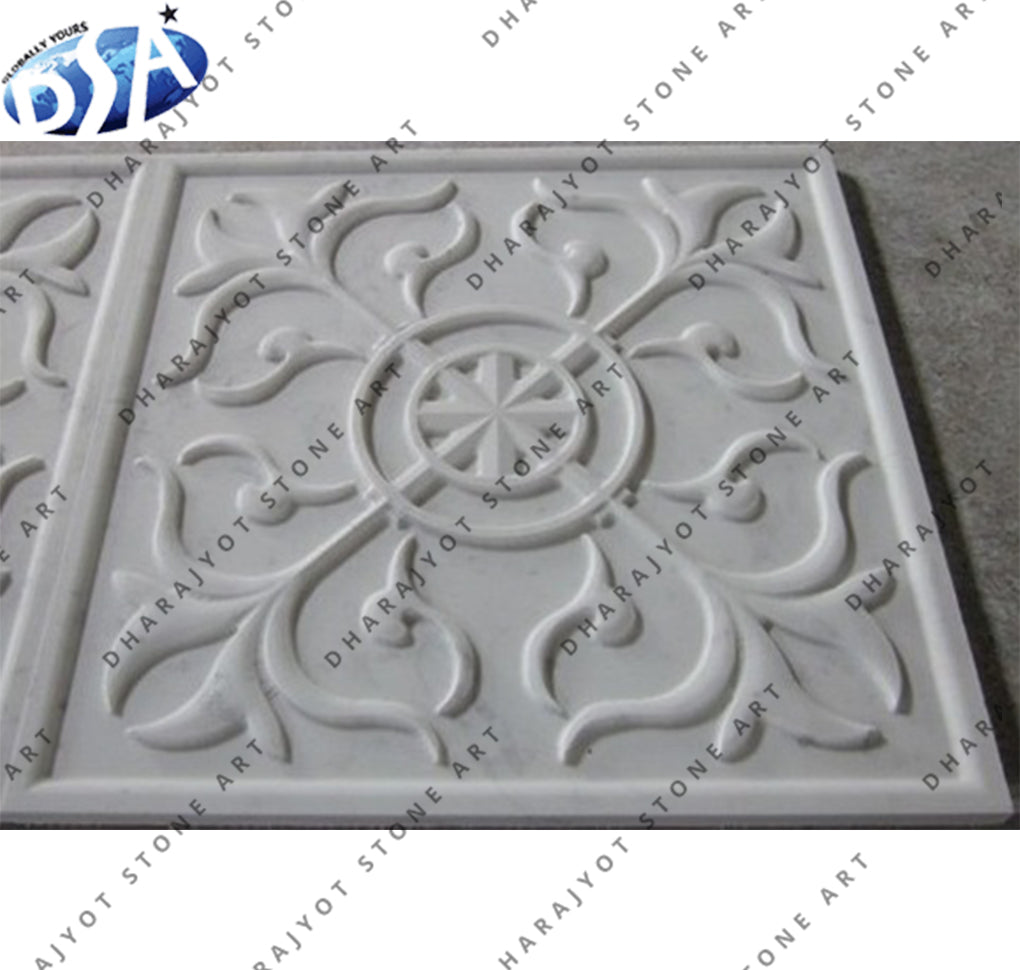 Natural Stone Hand Carved Circular Floral Motif Design Wall Panel