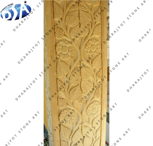 Floral and Leaf Design Hand-Carved Sandstone Wall Panel
