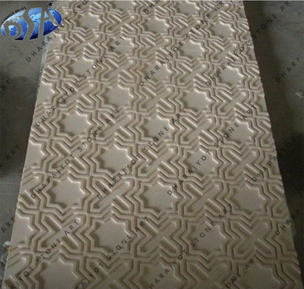 Natural Stone Hand Carved Geometric Star Pattern Design Wall Panel
