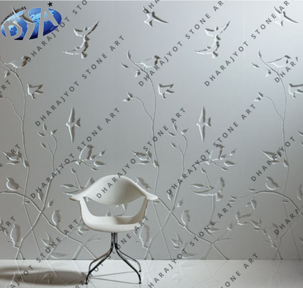 Elegant Natural Texture Hand‑Carved White Stone Wall Panel
