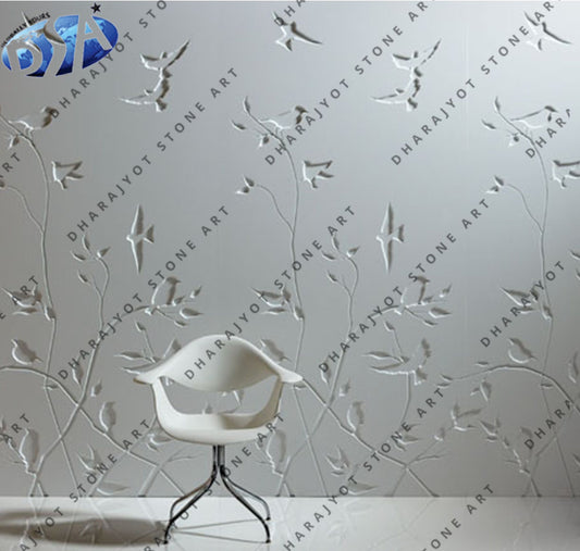 Elegant Natural Texture Hand‑Carved White Stone Wall Panel