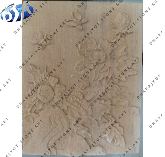 Hand-Carved Natural Sandstone Floral Wall Panel