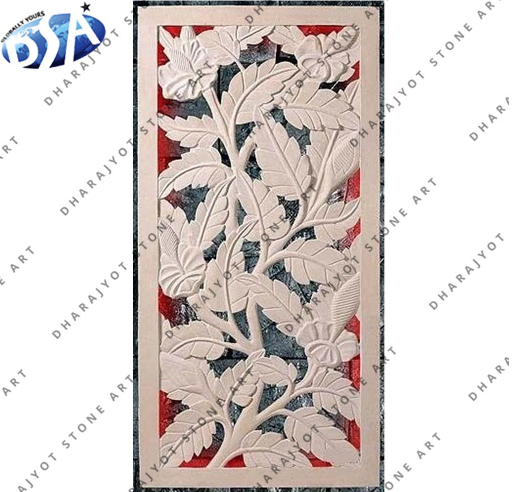 Hand Carved Floral and Leaf Design Wall Panel