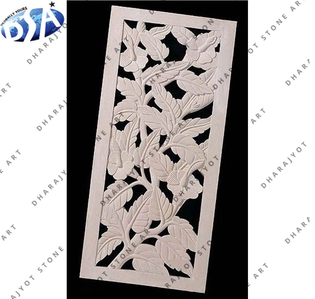 Elegant Handcrafted White Stone Floral Wall Panel