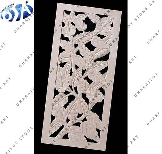 Elegant Handcrafted White Stone Floral Wall Panel