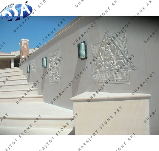 Floral Hand-Carved Design Exterior Stone Wall Panel