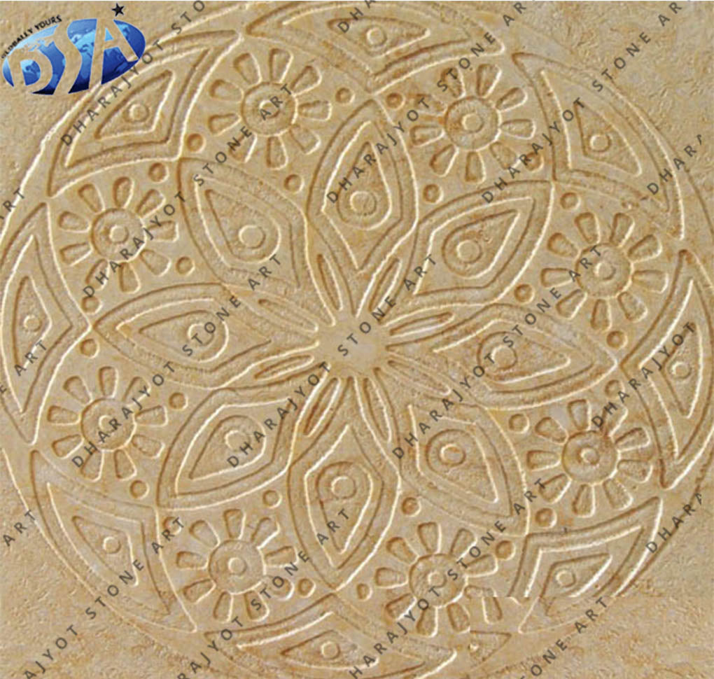 Round Floral Mandala Design Stone Wall Panel