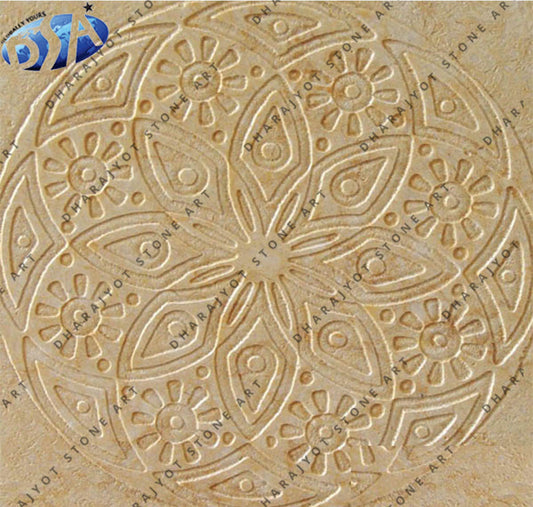 Round Floral Mandala Design Stone Wall Panel