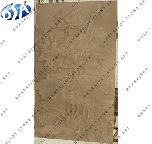 Hand-Carved Lotus Flower Stone Wall Panel