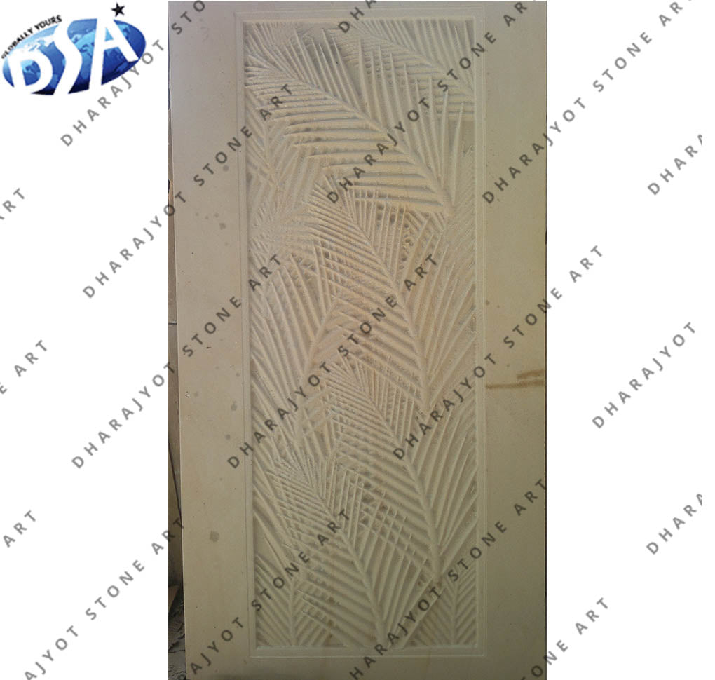 Hand-Carved Palm Leaf Stone Wall Panel
