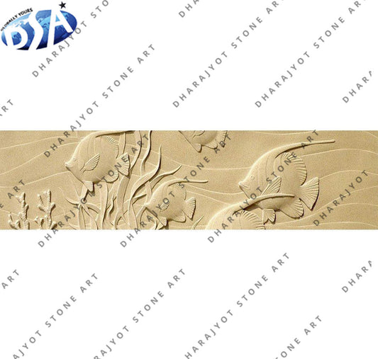 Hand-Carved Underwater Scene Stone Wall Panel