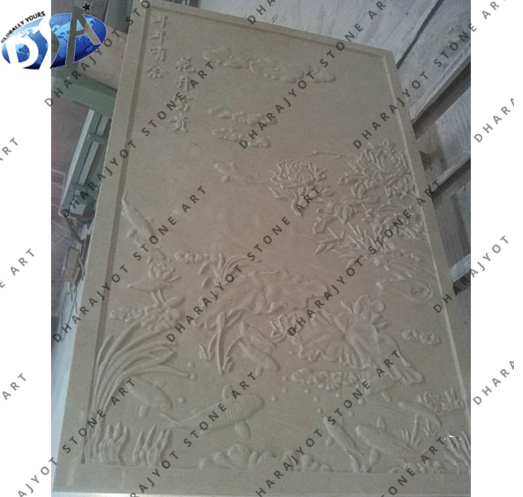 Hand-Carved Nature-Inspired Stone Floral Wall Panel