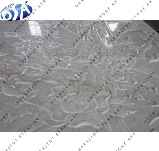 Luxurious Home Hand-Carved White Stone Floral 3D Relief Wall Panel