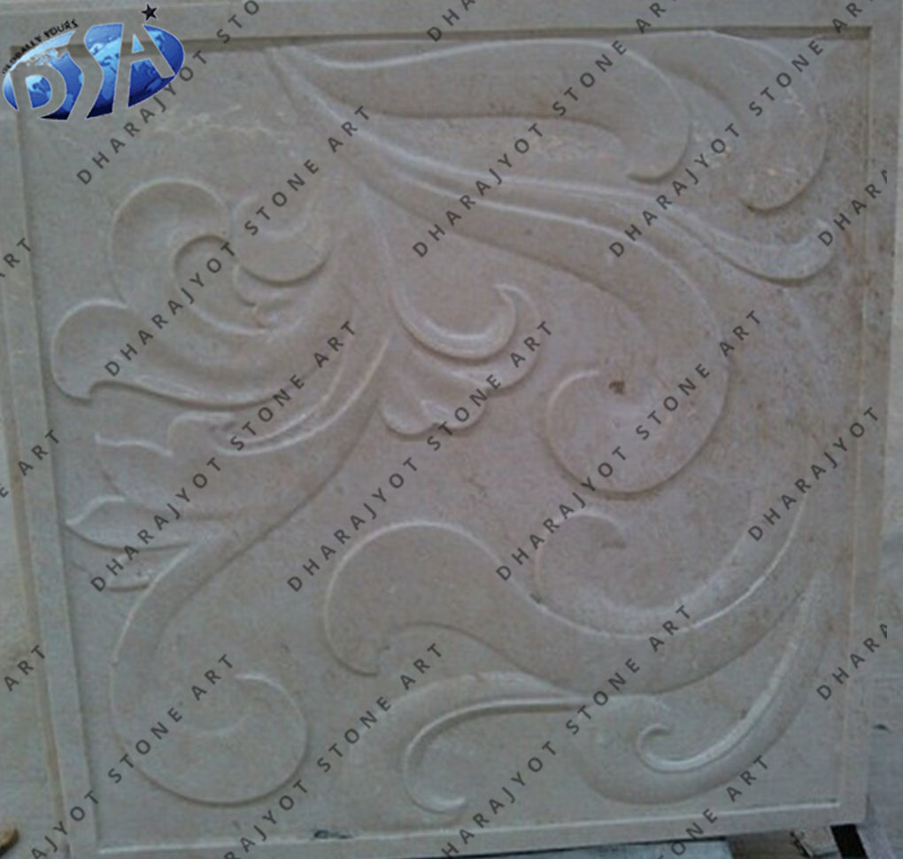 Natural White Marble Flower Carved Stone Wall Panel
