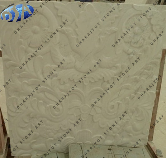 Classic Floral Natural Stone Hand-Carved Wall Panel