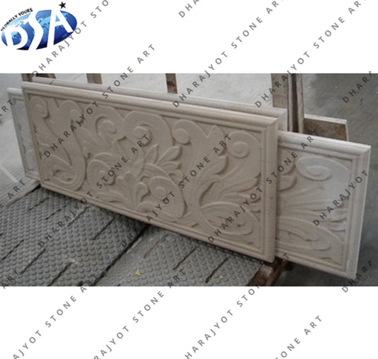 Custom Design Hand Carved Floral Stone Wall Panel