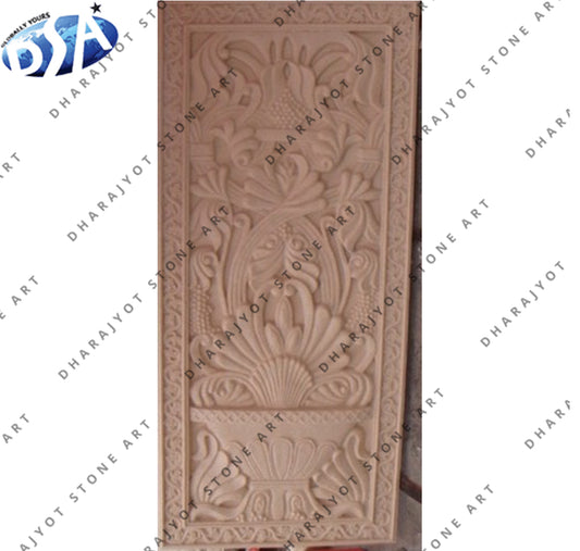 Exquisite Hand-Carved Floral Basket Sandstone Wall Panel