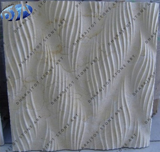 Elegant Hand-Carved Wave Design Sandstone Wall Panel